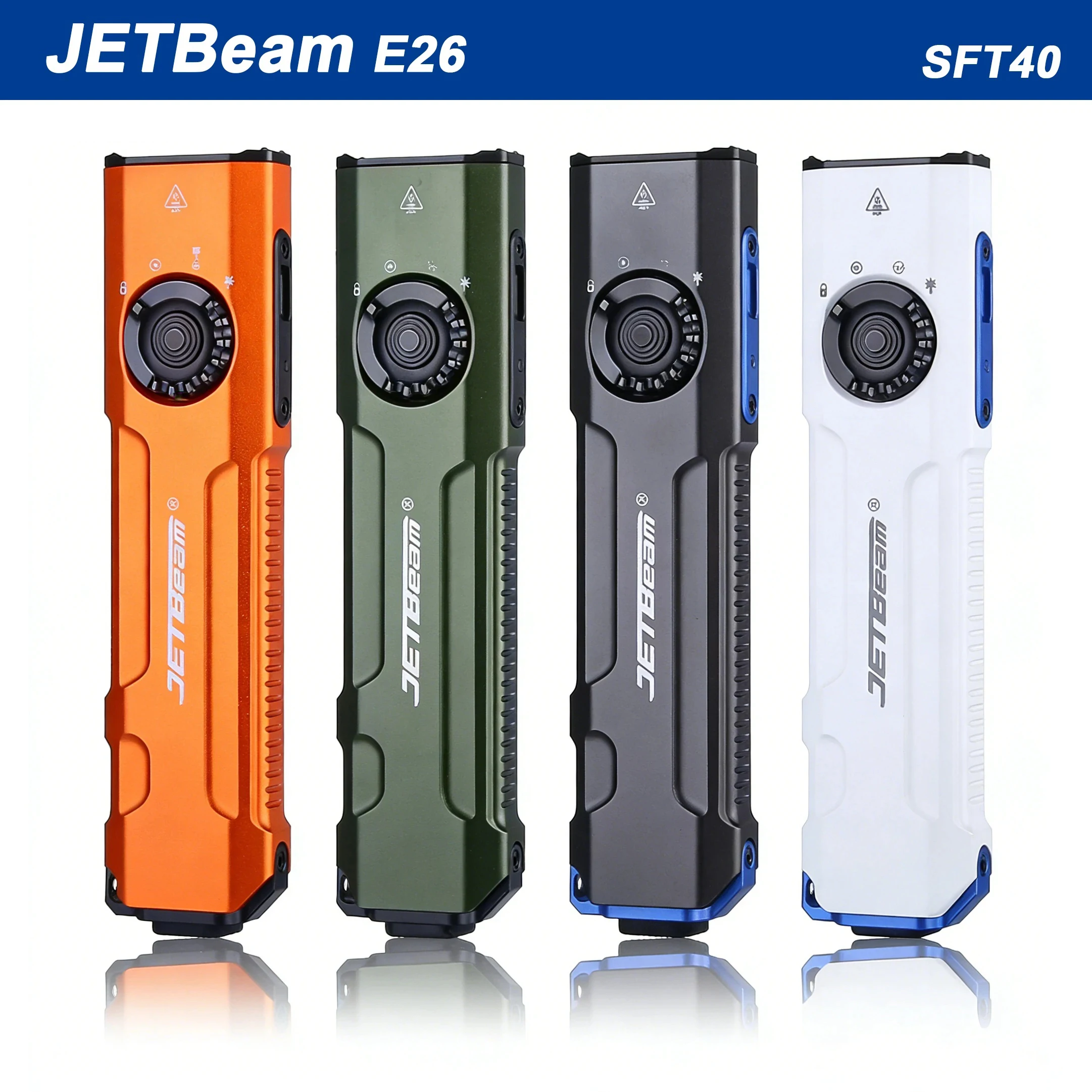 

Фонари Jetbeam UV E26 с диодами SST40 SFT40, 2000 люмен, перезаряжаемые через USB-C, мощные тактические фонари для самообороны