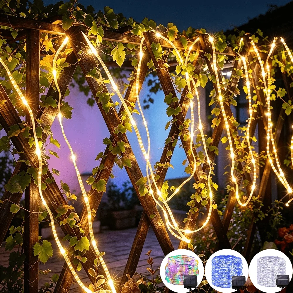 1set 7M 50LED 8 Mode Solar PVC Tube Light String, Courtyard Garden Christmas Tree Wedding Atmosphere Decoration Light Strip