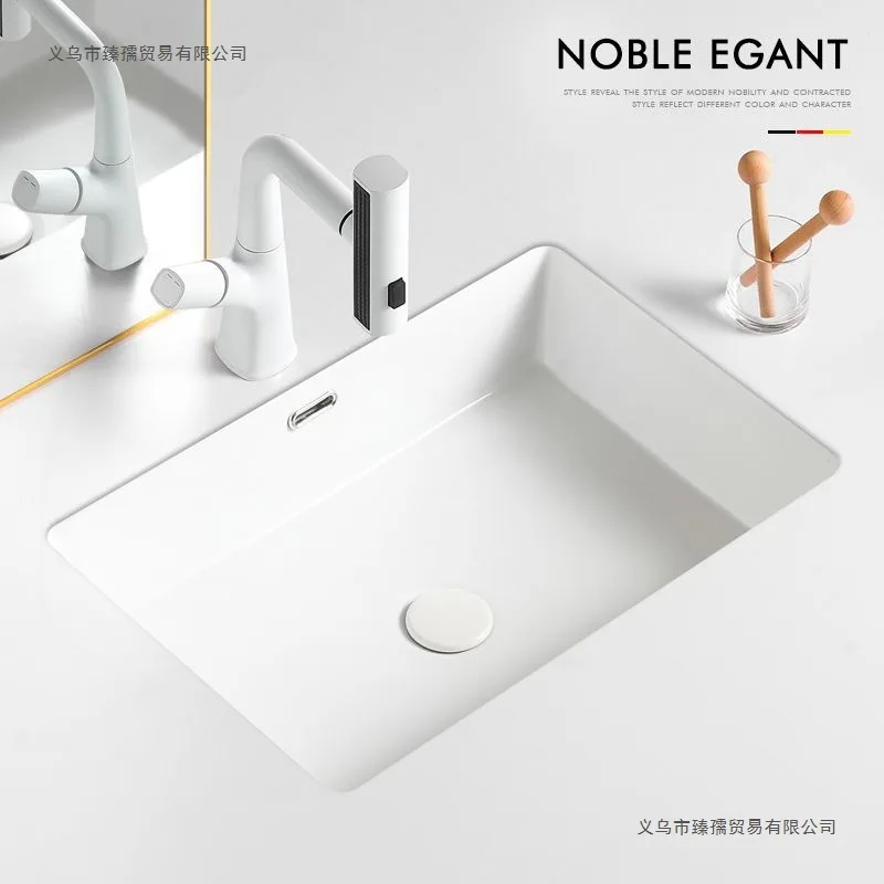 Ceramic large-capacity flat-bottomed square under-counter basin Embedded wash basin Balcony wash basin Bathroom
