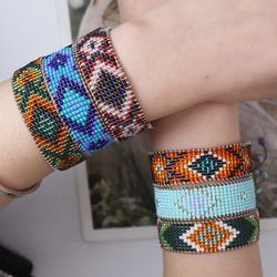 ZHONGVI Colorful Bohemian Style Miyuki Bead Bracelet Fashion Geometric Grid Design Adjustable Handmade Braided Jewelry