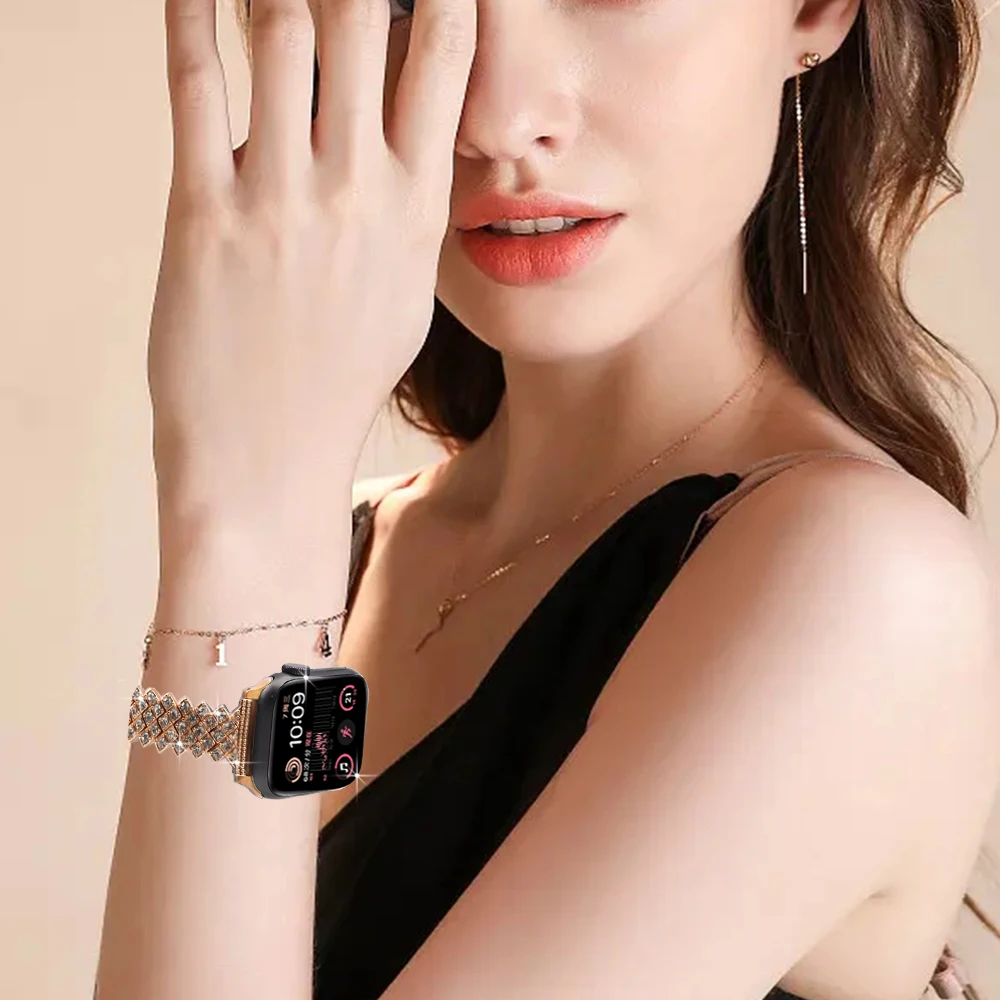 Correa de cristal brillante para iWatch, pulsera Compatible con Apple Watch Series Ultra 8 7 SE 6 5 4 3 2 1, 49mm 45mm 38mm