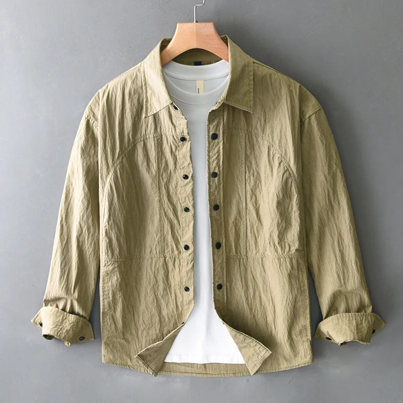 

Simple outdoor casual men's shirt spring new lapel coat loose long-sleeved shirt