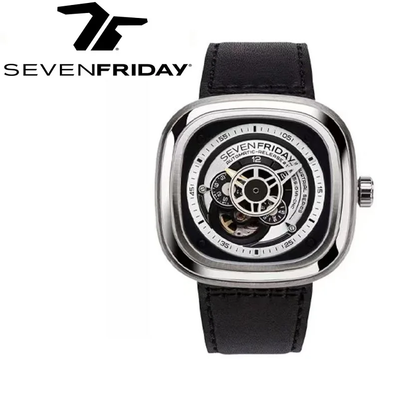 SEVENFRIDAY P series classic automatic men\'s watch leather strap New Years gift P1B/01 niche men\'s watch large dial luxury brand