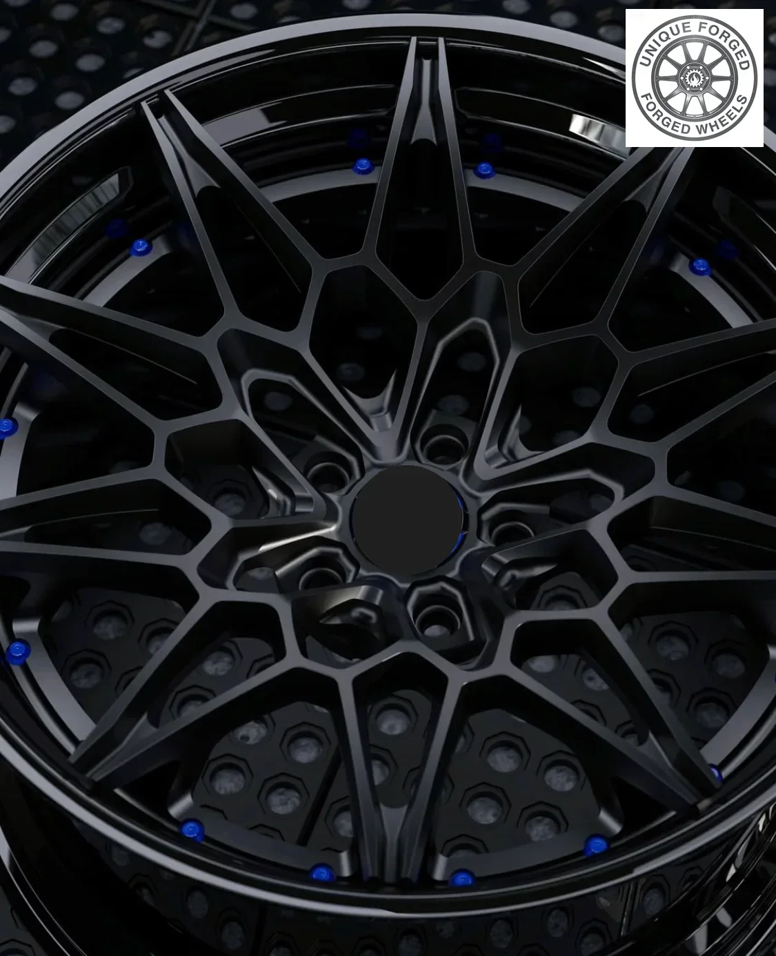 

Высококачественные глубоковогнутые моноблочные двухсоставные колесные диски глянцевого черного цвета, кованые