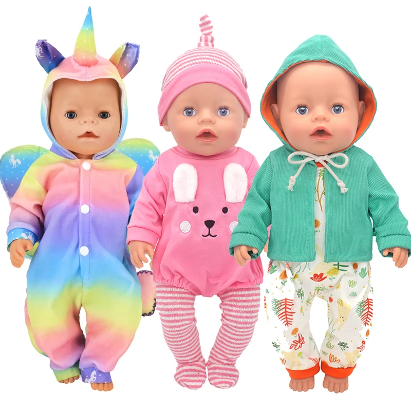 43 Cm Baby Doll Clothes Rainbow Unicorn Rompers for 18