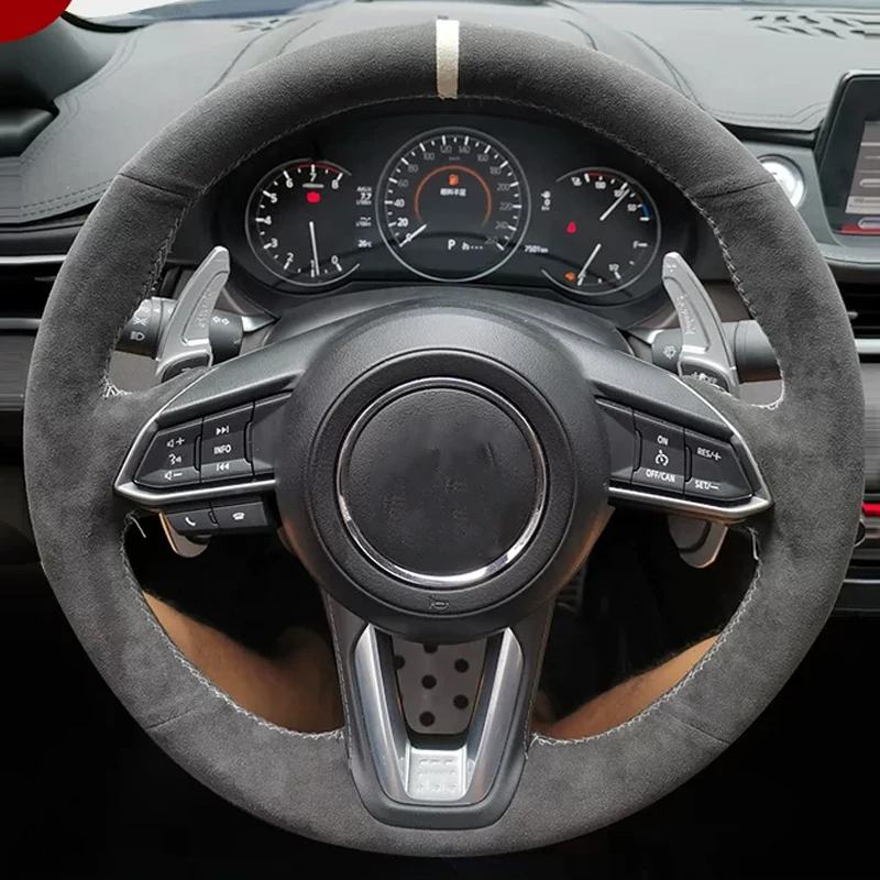 Hand Sewn Suede Steering Wheel Cover For Mazda CX-4(GK) Atenza(GJ/GL) Axela(BM/BN/BP) Ruiyi(GH), CX-5(KE/KF) CX-8(KG)