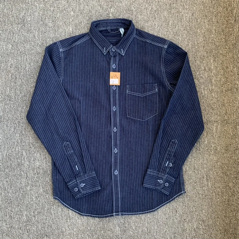 Pesante 100% cotone giappone camicia di jeans blu a righe retrò camicia a maniche lunghe da uomo americana Vintage Casual primavera autunno camicia resistente