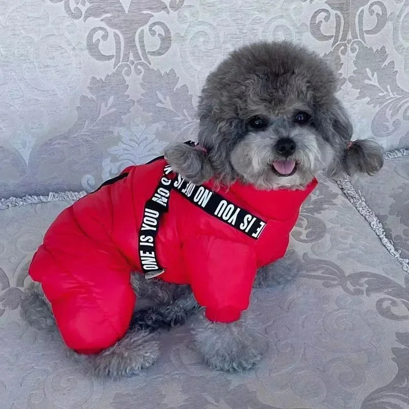 

Dog Warm Zipper Cotton Coat Thickened Waterproof Puppy Coat With Traction Buckle Pet Teddy Puppy Winter Warm Padded Cotton Coat
