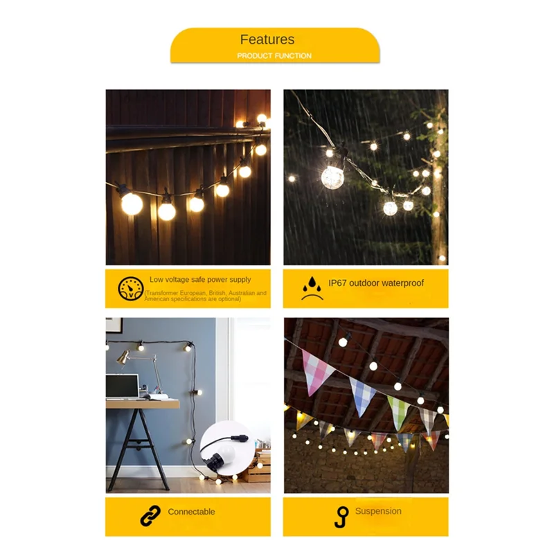 

ABKJ-LED G50 String Lights Outdoor For Christmas Garland Decoration Light Fairy Light Bulb Wedding Lamp For Garden Easy To Use