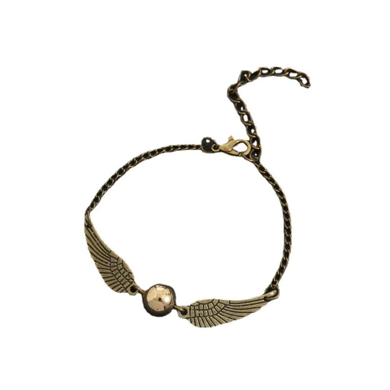 Pulsera Snitch Harry reliquias de la muerte y Bola de Quidditch, alas de Ángel plateadas, alfareros, joyería, regalo de cumpleaños de moda para