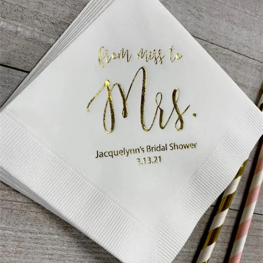 

50PCS Personalized Napkins Bridal Shower From MISS to MRS Custom Printed Monogram Napkins Personalized Wedding Napkins