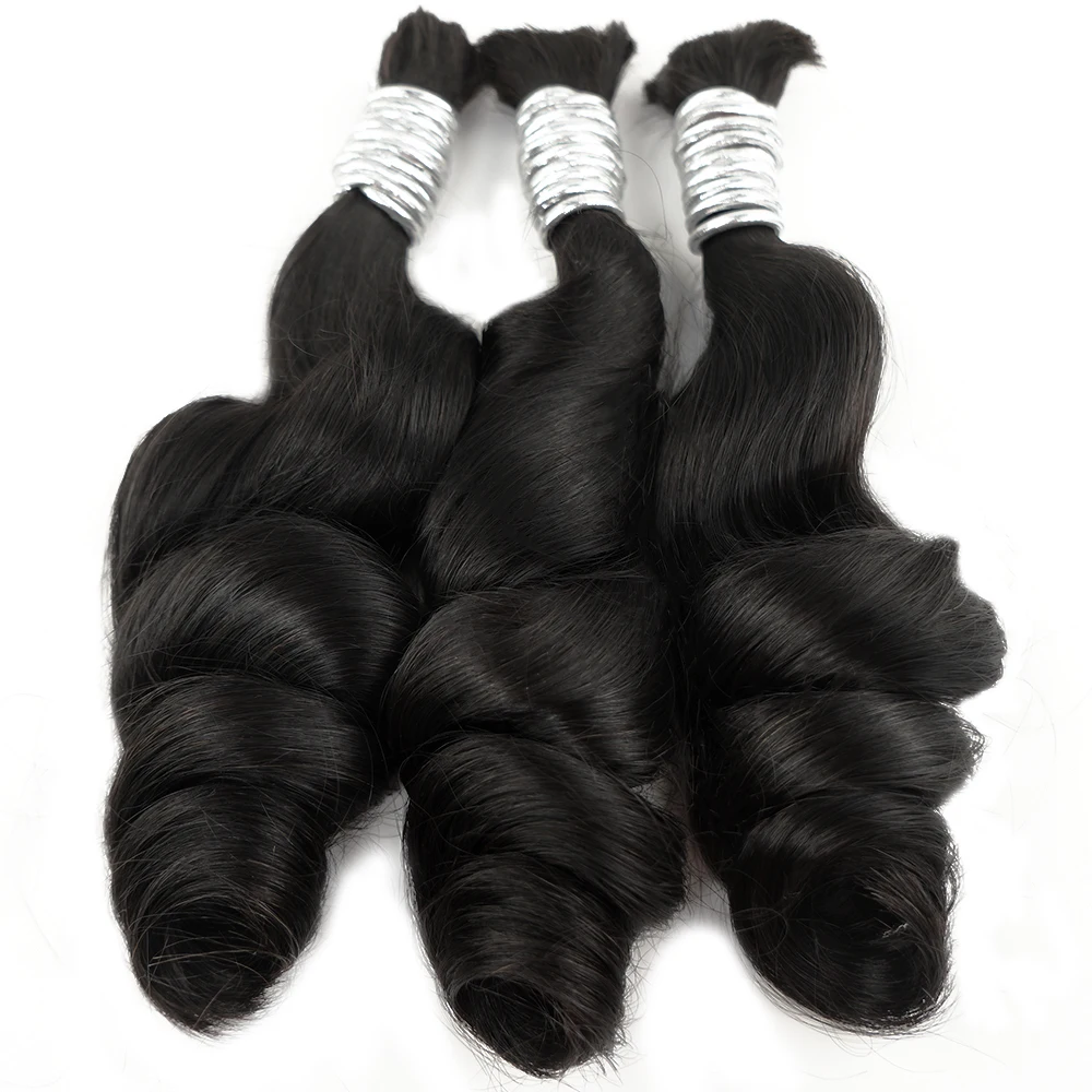 バルク編み込みヘア 100%人毛 ディープウェーブ カール 未処理 ウェフトなし ボヘミアンブレイズ 人毛バルクエクステ インドレミーヘア