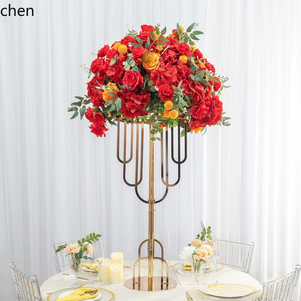 CZ Factory In-Stock Electroplated Flower Stand Wedding Decoration Centerpiece Main Table Flower Ornament Hotel Supplies Export