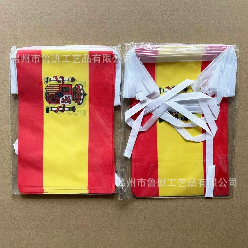 （TIKI FLAG）20pcs/lot Spain bunting flags 14x21cm Pennant Spain String Banner Festival Party Holiday for decoration