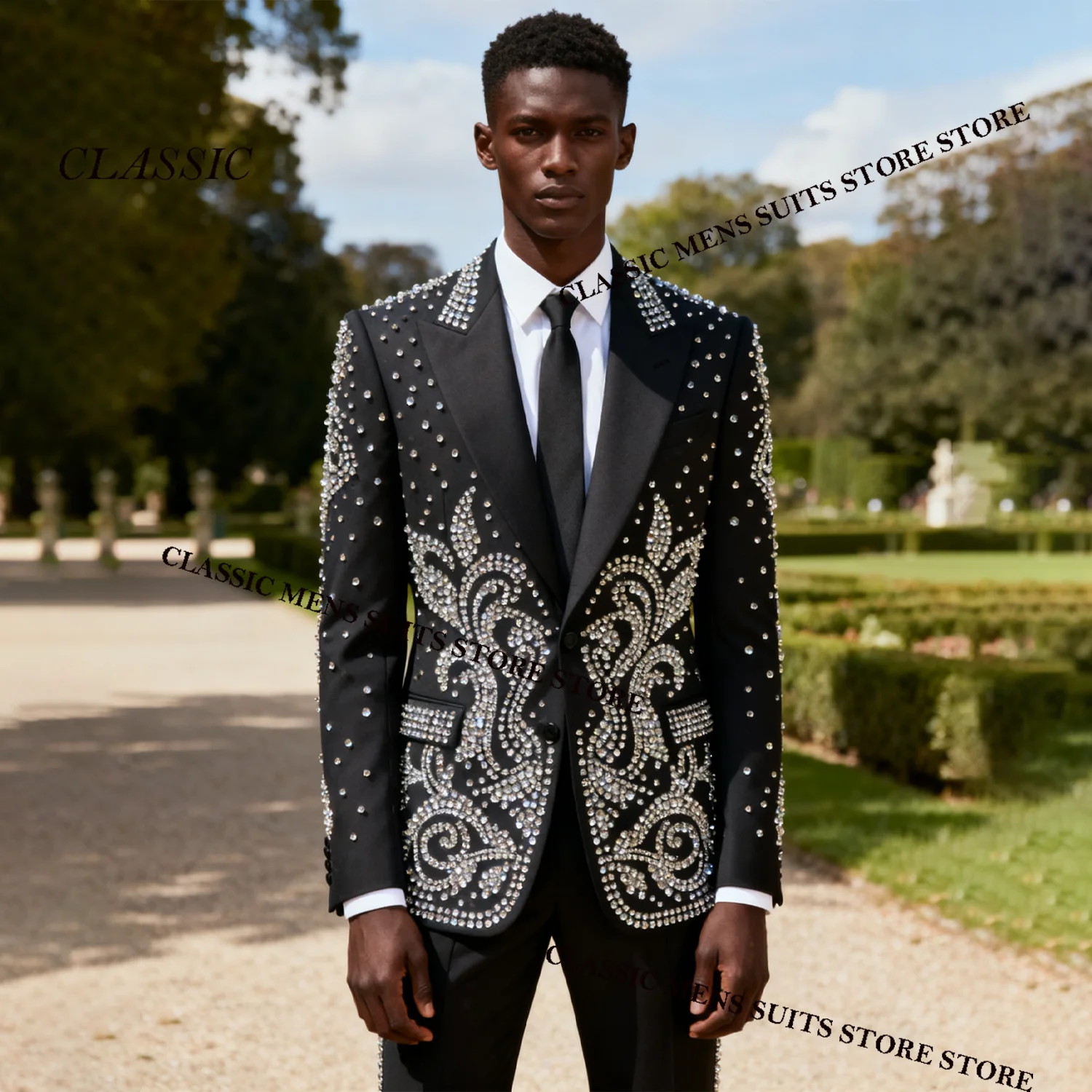 

Роскошное пальто, стильный мужской костюм, комплект из 2 предметов, мужские пиджаки для жениха, со стразами, с острыми лацканами, Ropa hombre, свадебные смокинги по индивидуальному заказу