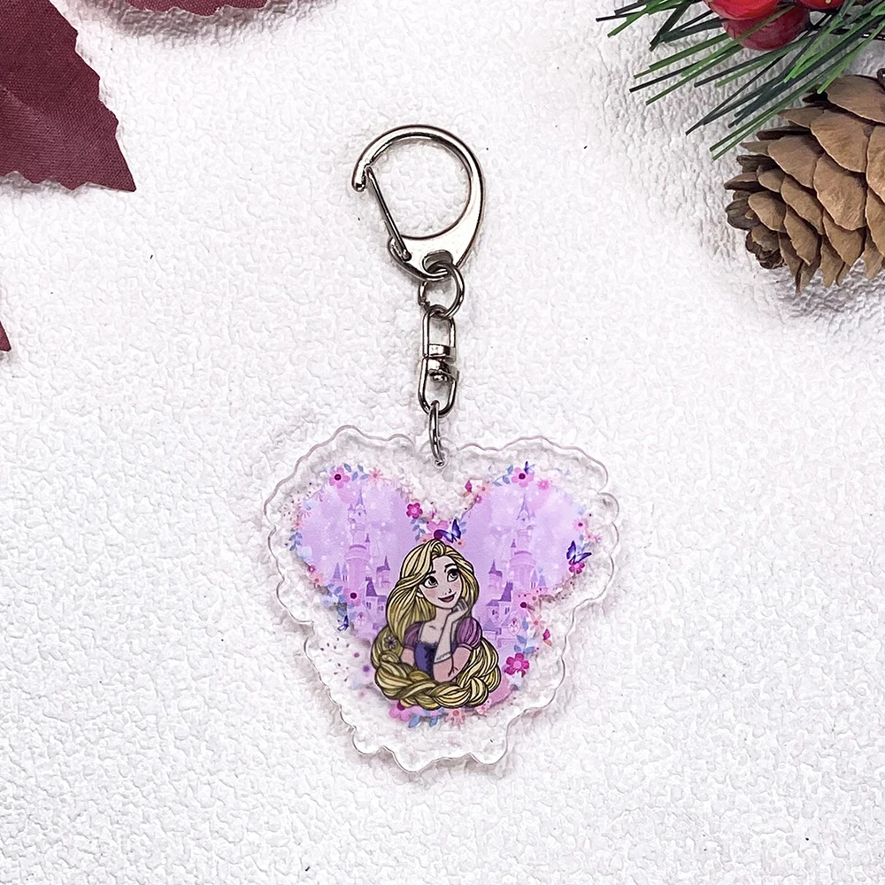 1/9Pcs Disney Princess Ariel Cinderella Tiana Keychain Accessories Acrylic Charms Pendant For Bag Key Holder Backpack Decoration - view 2