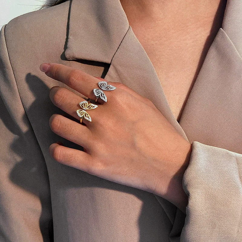 خاتم نسائي من الفضة الإسترليني S925 مطلي بالذهب عيار 18 قيراط على شكل فراشة من الزركون وإكسسوارات الحفلات والمجوهرات #6