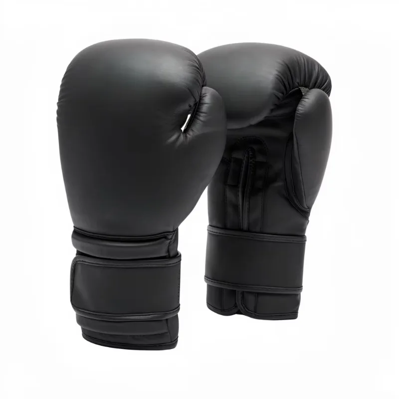 Black PU Boxing Gloves for Adults Unisex, Hook & Loop Closure Adjustable Fit, Standard Style Protective Training Gear