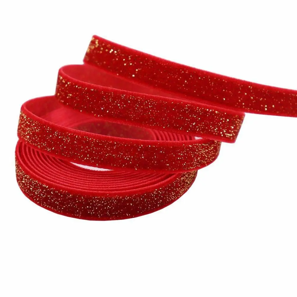 Sewing Accessories 5 Yards Christmas Velvet Ribbon DIY Various Sizes Wide Red Gold Ribbon Glitter Bow Ribbon Wrapping