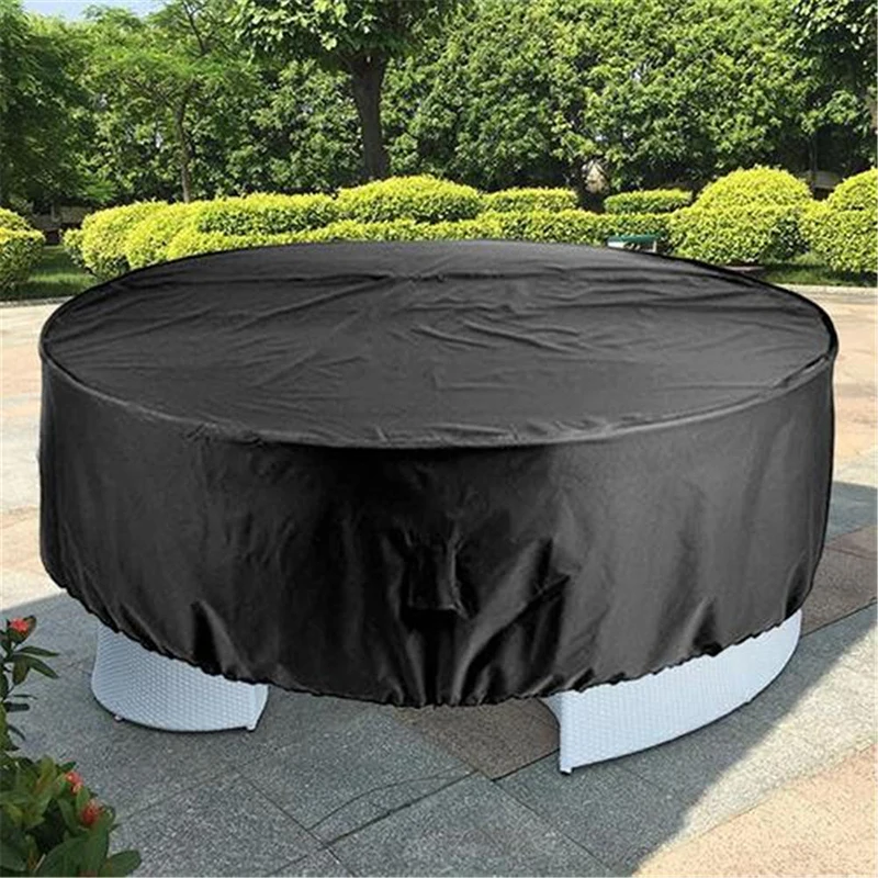 Protective Cover For Garden Table Waterproof Breathable Oxford Fabric Round Furniture Cover Dustprood Black Cloth 230CMX110CM