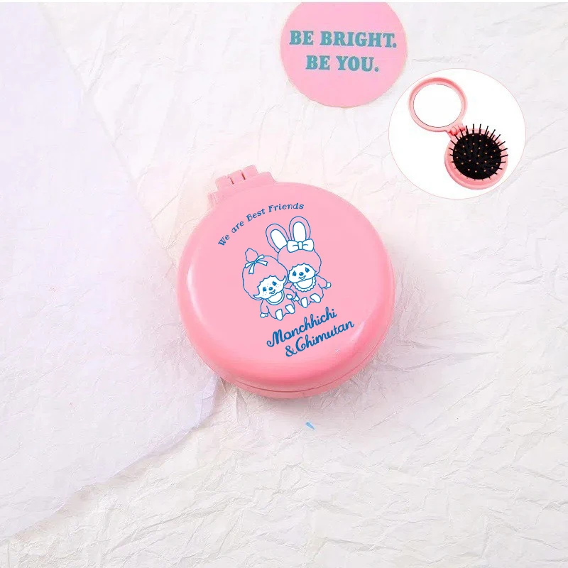 Cute Monchhichi Air Cushion Comb Mirror Two-in-one Women Travel Portable Hair Brushes Looking Glass Girls Mini Hairbrush Gift view 4