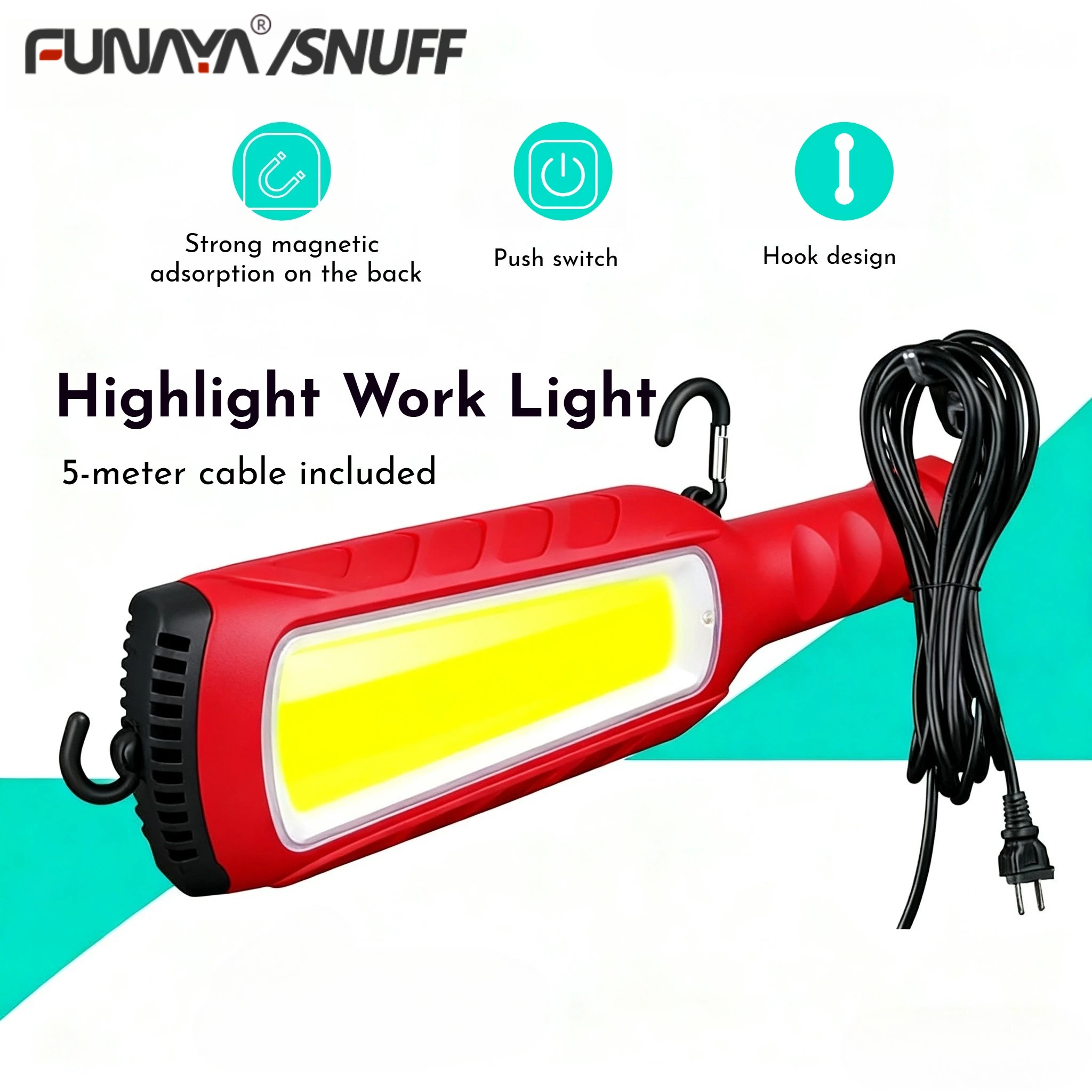 

FUNAYA Work Light with Cable, Super Bright Strong Magnet Lamp, Handheld Repair Light for Auto Mechanic & Vehicle Maintenance