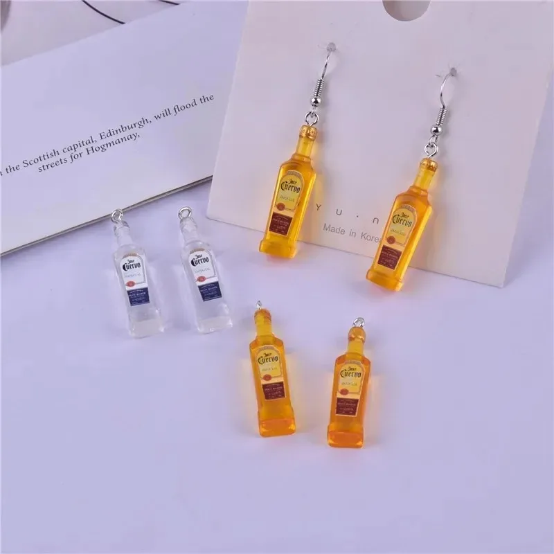 10pcs/Pack Kawaii 3D Alcohol Bottle Resin Charms, Stylish Drink Bottle Pendants for DIY Earring Keychain Cute Jewelry Craft