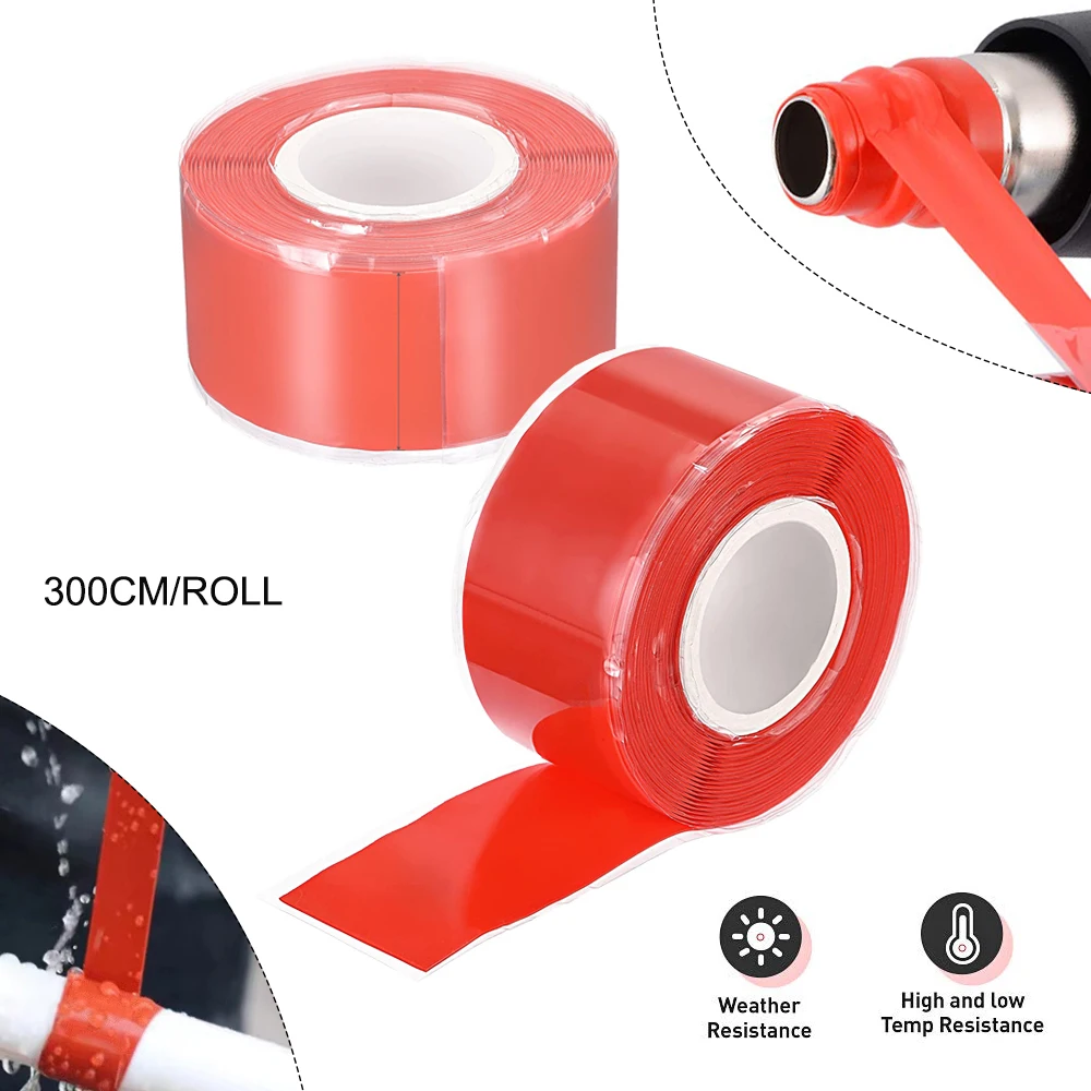 300cm Heat Resist Self-Fusing Silicone Tape Heat Gun Heat Preservation Tape Electrical Insulation Repair Tape Car Wrap Accessory