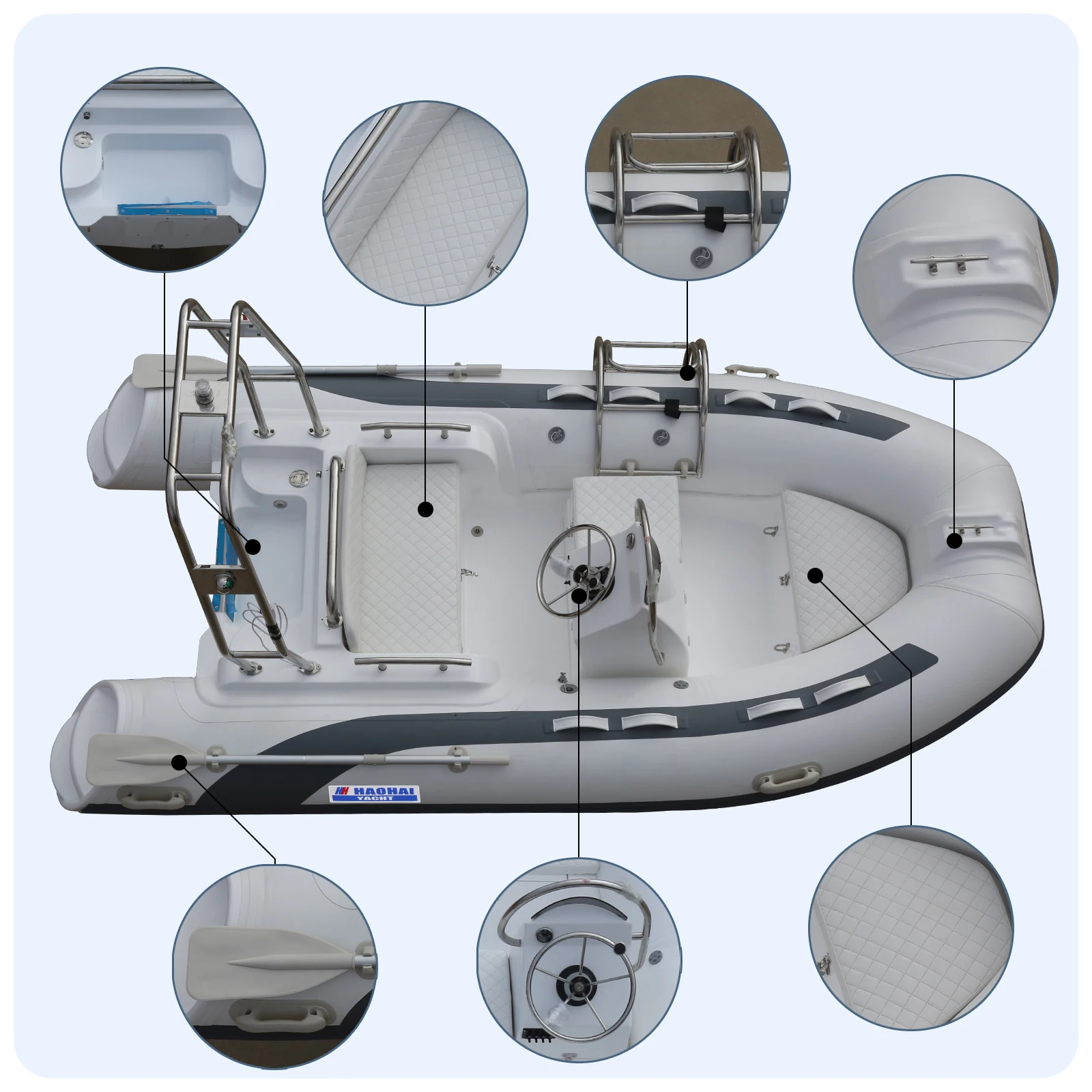 Small 11.8ft 3.6m Fiberglass RIB Inflatable Fishing Yacht With CE Rubber Rowing Boats For Sale