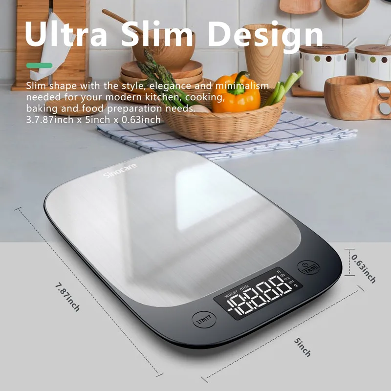 Sinocare Clearance OZ/ML/G Kitchen Scale Stainless Steel Food Weighing Scale LED Display Bluetooth