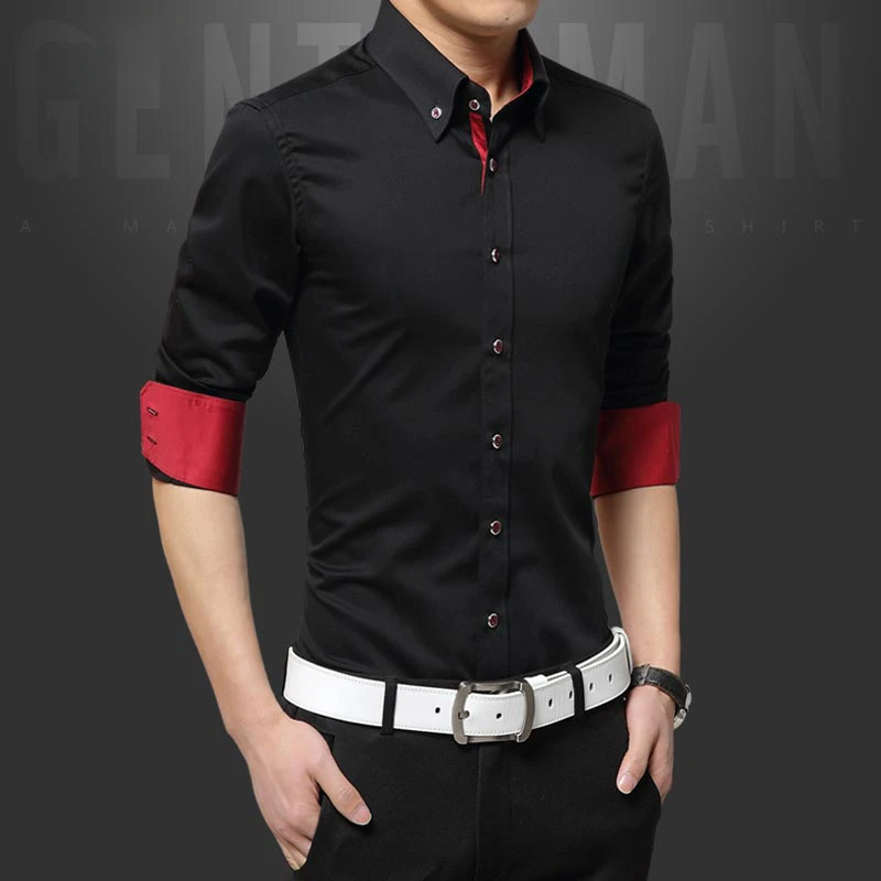 M-6XL Men's Black Long sleeved Shirt Slim Fit Non ironing Korean Edition Solid Color Business Casual Large Shirt