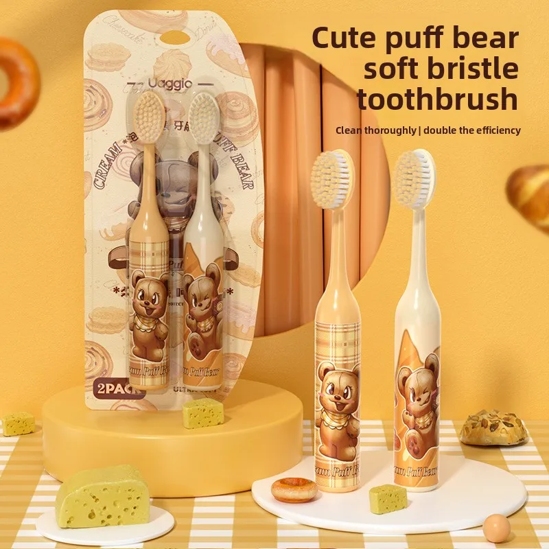 

Милая зубная щетка Puff Bear для детей от 3 до 12 лет, с противоскользящими мягкими щетинками, для отбеливания зубов, чистки и защиты десен.