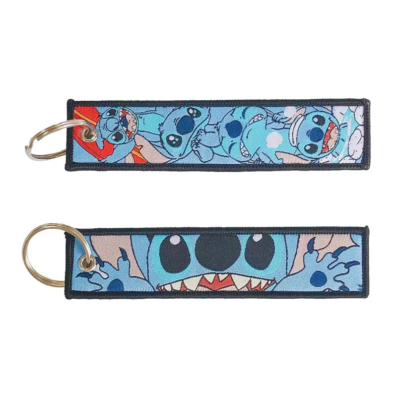 Porte-clés brodé Disney Stitch, porte-clés Anime, étiquette prédire, mode, décoration de sac à dos, accessoires de bijoux, cadeaux