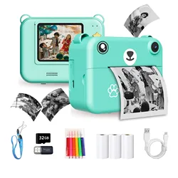 Kindercamera voor kinderen Instant Print Draagbare kleine camera met 32G-geheugenkaart, 3 rollen printpapier, cadeau voor jongens en meisjes
