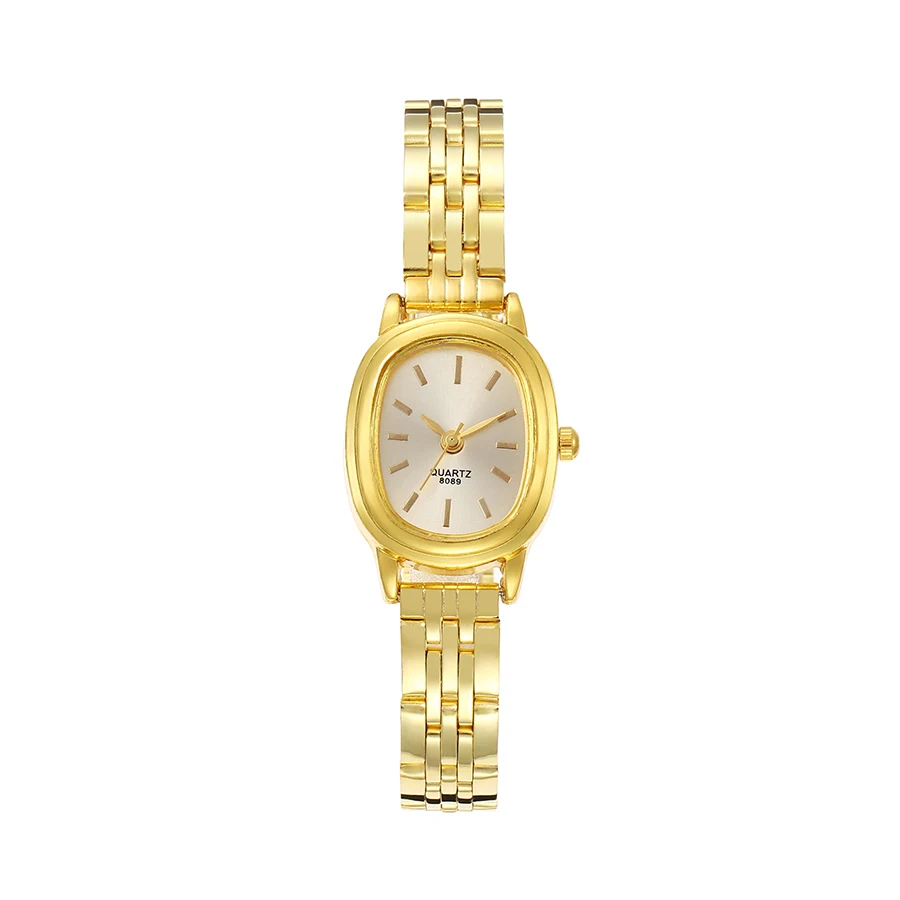 ساعة يد كوارتز عتيقة جديدة بمزاج عصري ومؤشر قرص بيضاوي وحزام فولاذي رقمي بسيط للسيدات