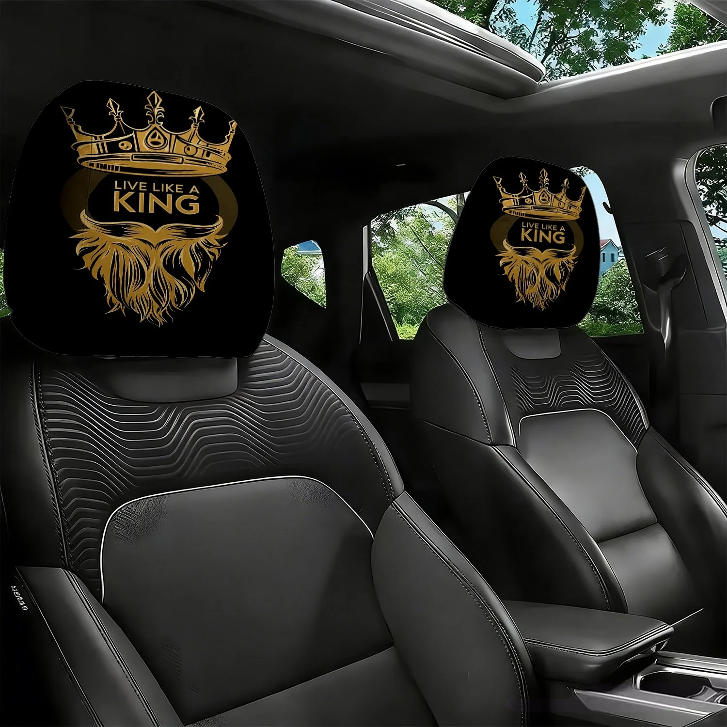 2 Fundas Vintage para Reposacabezas de Coche Estilo Rey, con Estampado de Corona y Barba, Decoración Interior de Coche, Ajuste Universal