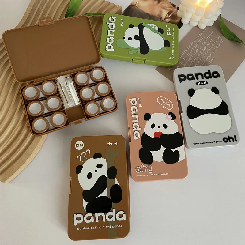 Cute Panda Contact Lenses Case With Mirror Contain 6 Pairs Travel Kit Portable Eyes Contact Lens Soak Container Pocket Mini Box