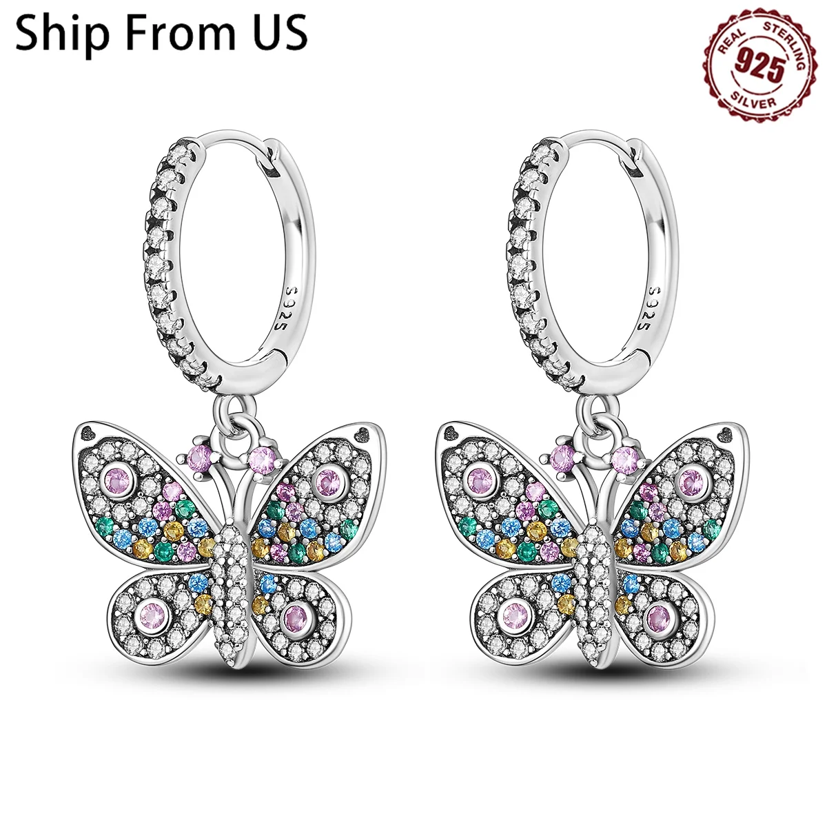 Hot 925 Sterling Silver Colourful Butterfly Series Drop Earrings For Woman Fashion Party Gifts Elegant S925 Jewelry Accessories