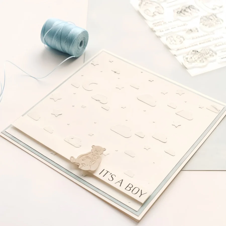 Newborn Background Stencil,Cloud Moon Star Bear Baby Shoes Rabbit Hollow Stencil for Newborn Baby Shower Card DIY Craft