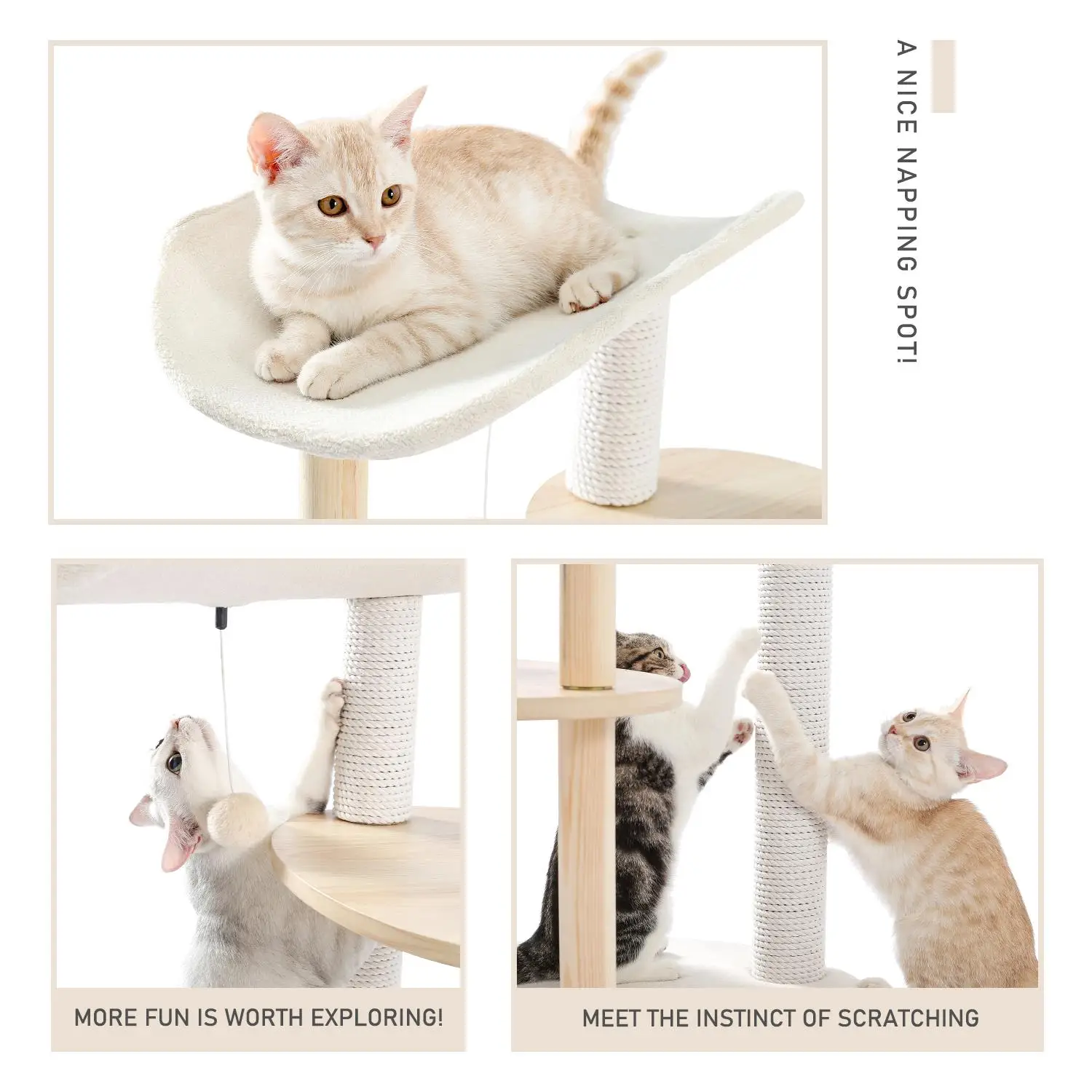 Modern Multi-Level - Wooden Activity Center with Scratching Posts - Beige Cat Tree