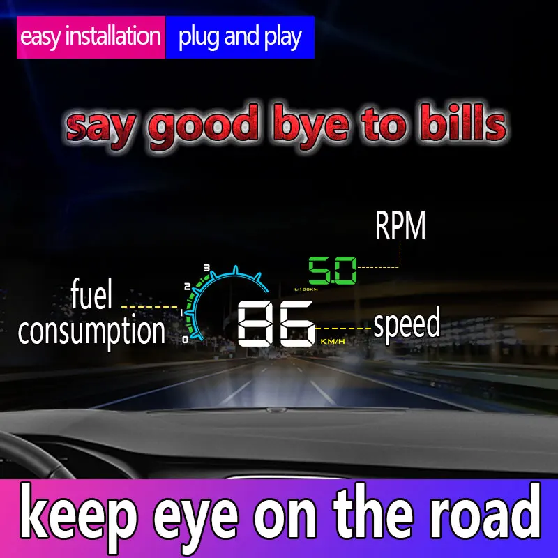 Plug Play with Multi-alarms D3000 OBD2 Smart Gauge Multi-Function Car HUD 4-Inch LED Screen Type-C Connection Universal Fitment