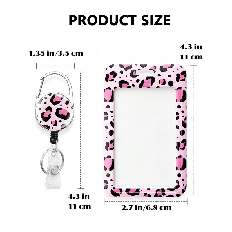 Embossed 3D Colorful Leopard Print Card Holder Zinc Alloy Retractable Badge Reel ID Badge Clip Name Tag Classic Set