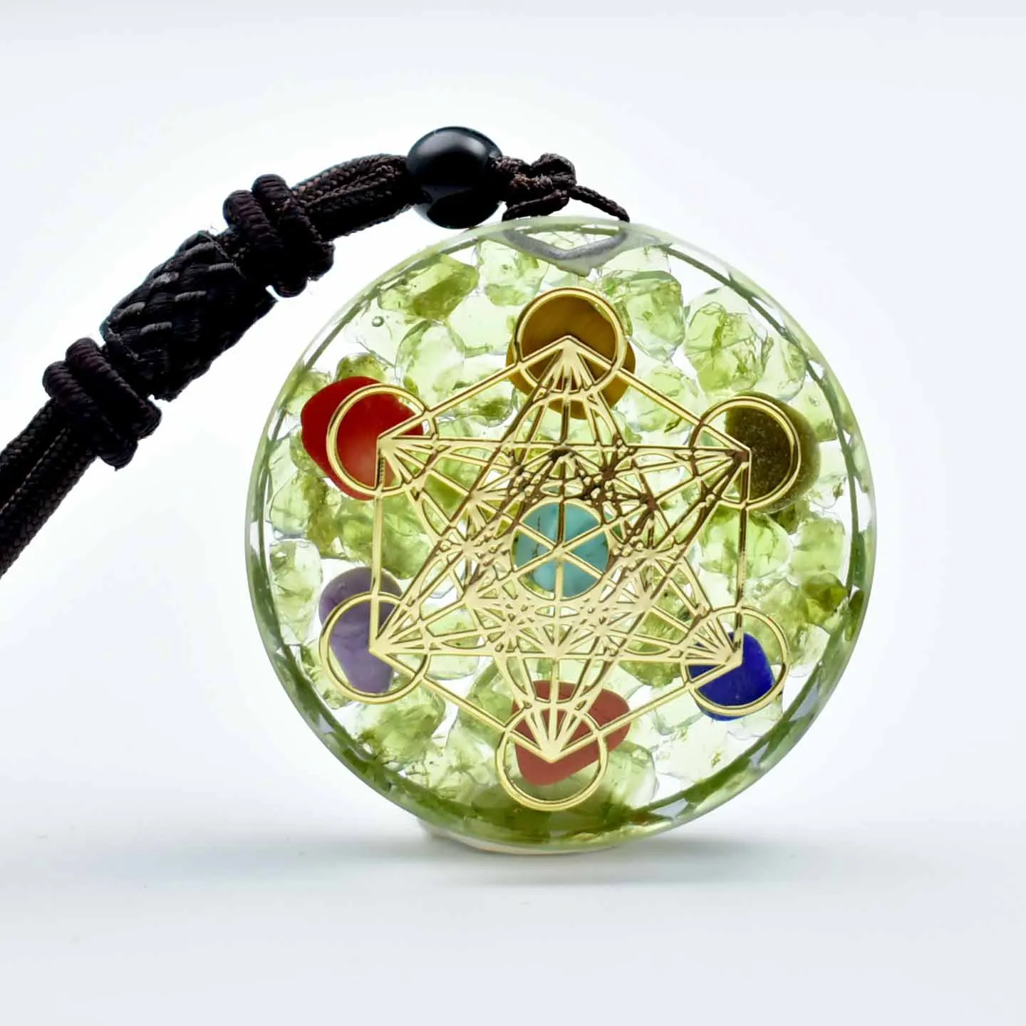 7 Chakra Orgonite Natural Olivine Chips Stone Pendant Metatron Cube Healing Crystal Meditation Divine Protection Amulet Nacklace