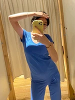 Conjunto de camiseta y pantalón básico azul eléctrico para mujer, camiseta informal de manga corta con cuello redondo + pantalón deportivo recto, conjunto de 2 piezas de estilo Preppy Y2K