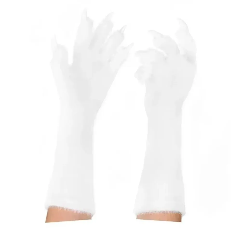 Funny Full Finger Paws Gloves Long Nail Solid Color Long Warm Mittens Furry Animal Claw Gloves Halloween Costume Accessories