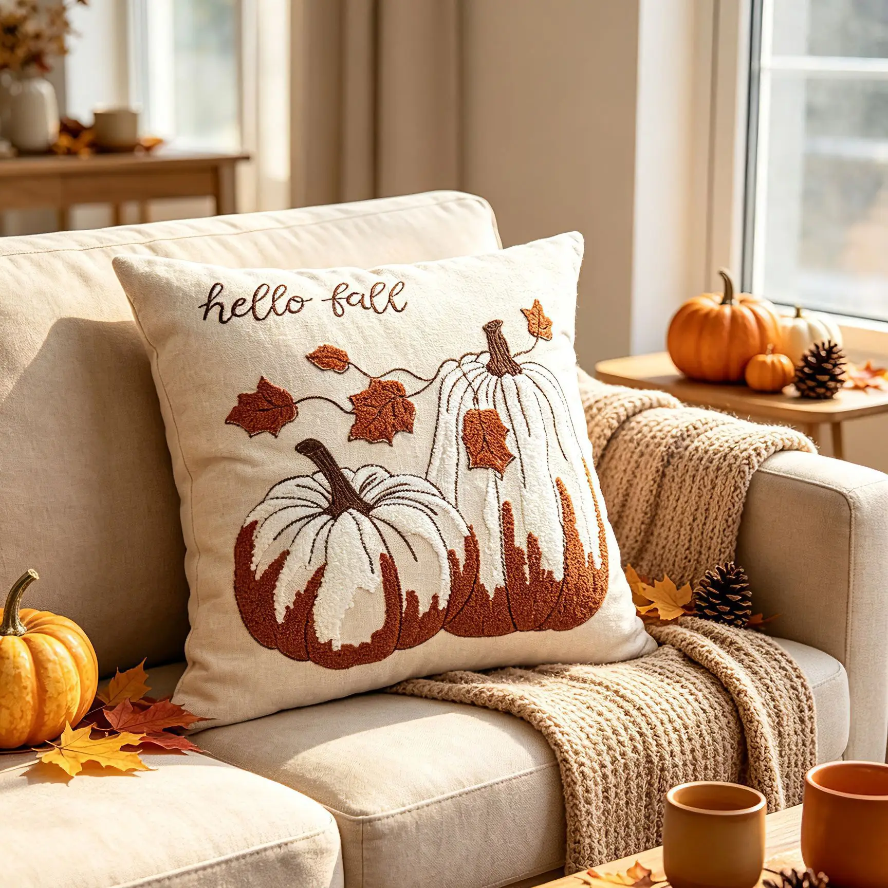 Harvest Bestickter Kürbis-Kissenbezug Cojines Wohnzimmerdekoration Chenille Einfacher Kissenbezug Thanksgiving-Kissenbezüge – Detail 17