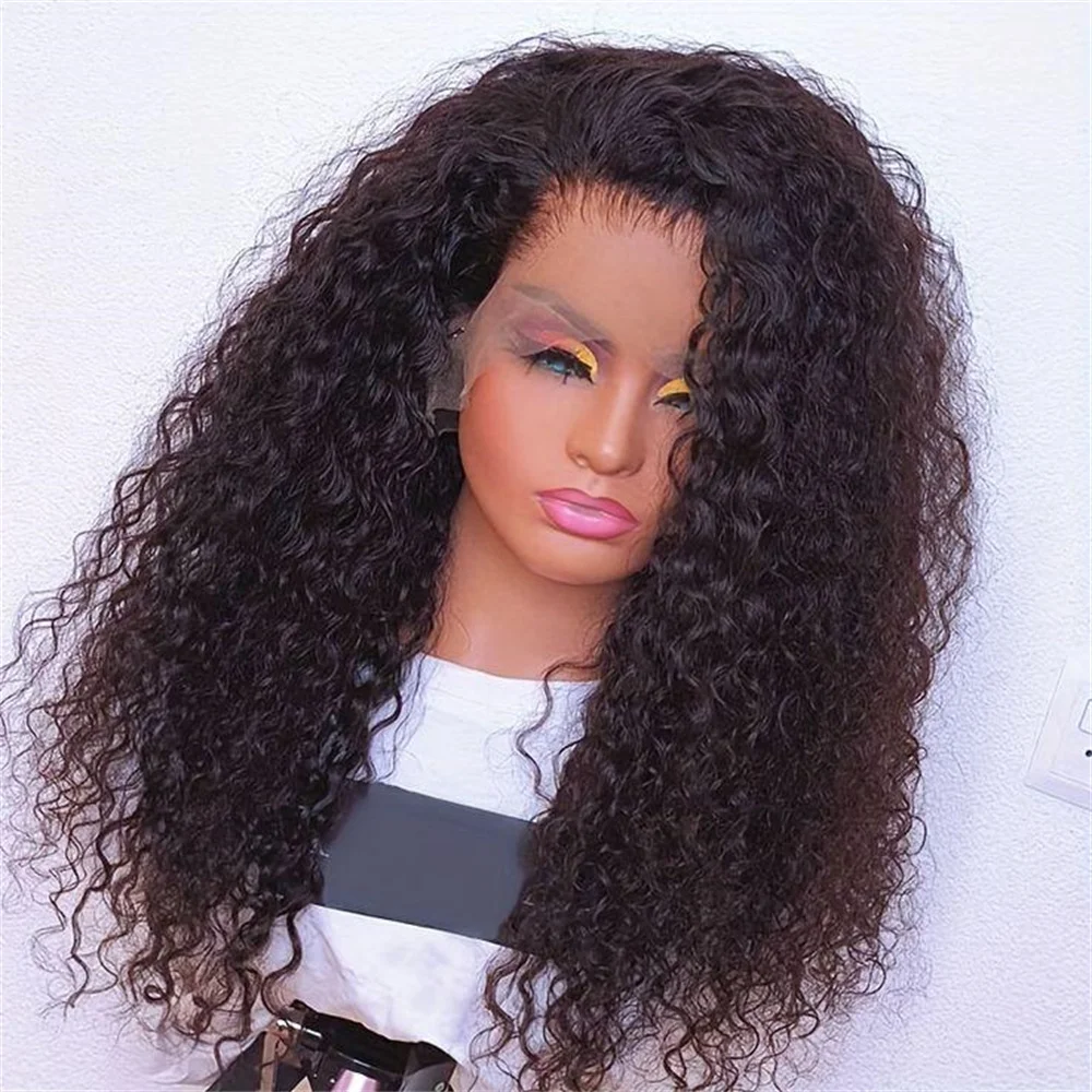 Preplucked Soft 26Inch Long 180Density Black Natural Hairline Lace Front Wigs For Women Kinky Curly With Baby Hair Good Texture