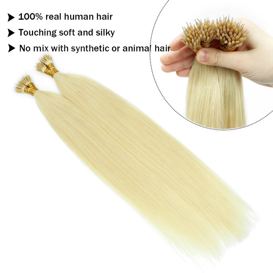 613# Nano Ring Hair Extensions Blonde Hair Nano Beads Hair Extension 50Strands Keratin Capsule Silk Straight Extension 1G/50Pcs