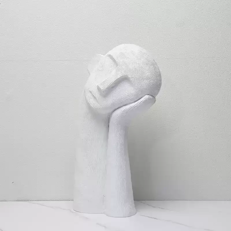 Simple Creative Slanted Head on Hand Sculpture Figurine for Living Room Desk Abstract Decor Art Piece