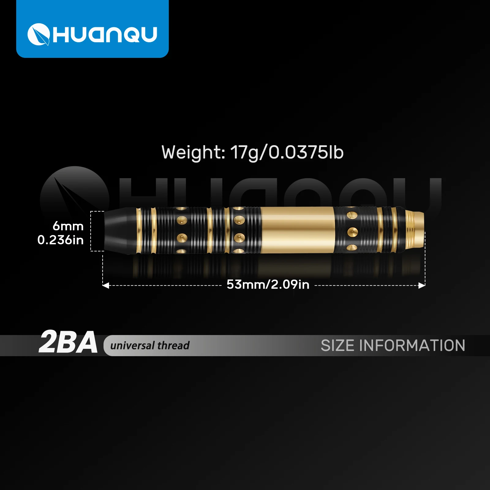 Huanqu 17g Copper Dart Barrels, Pack of Three, Total Length 53mm, Standard 2Ba Thread, Professional Competition Dart Accessories, Anti-Slip Design